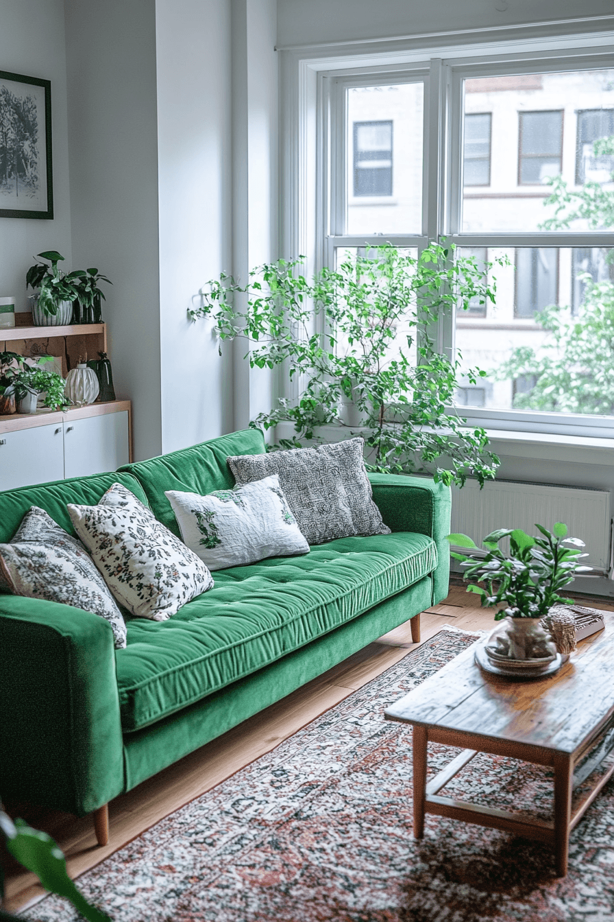 green couch living room