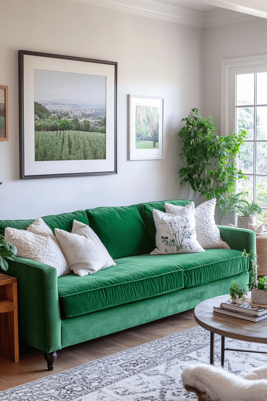 green couch living room