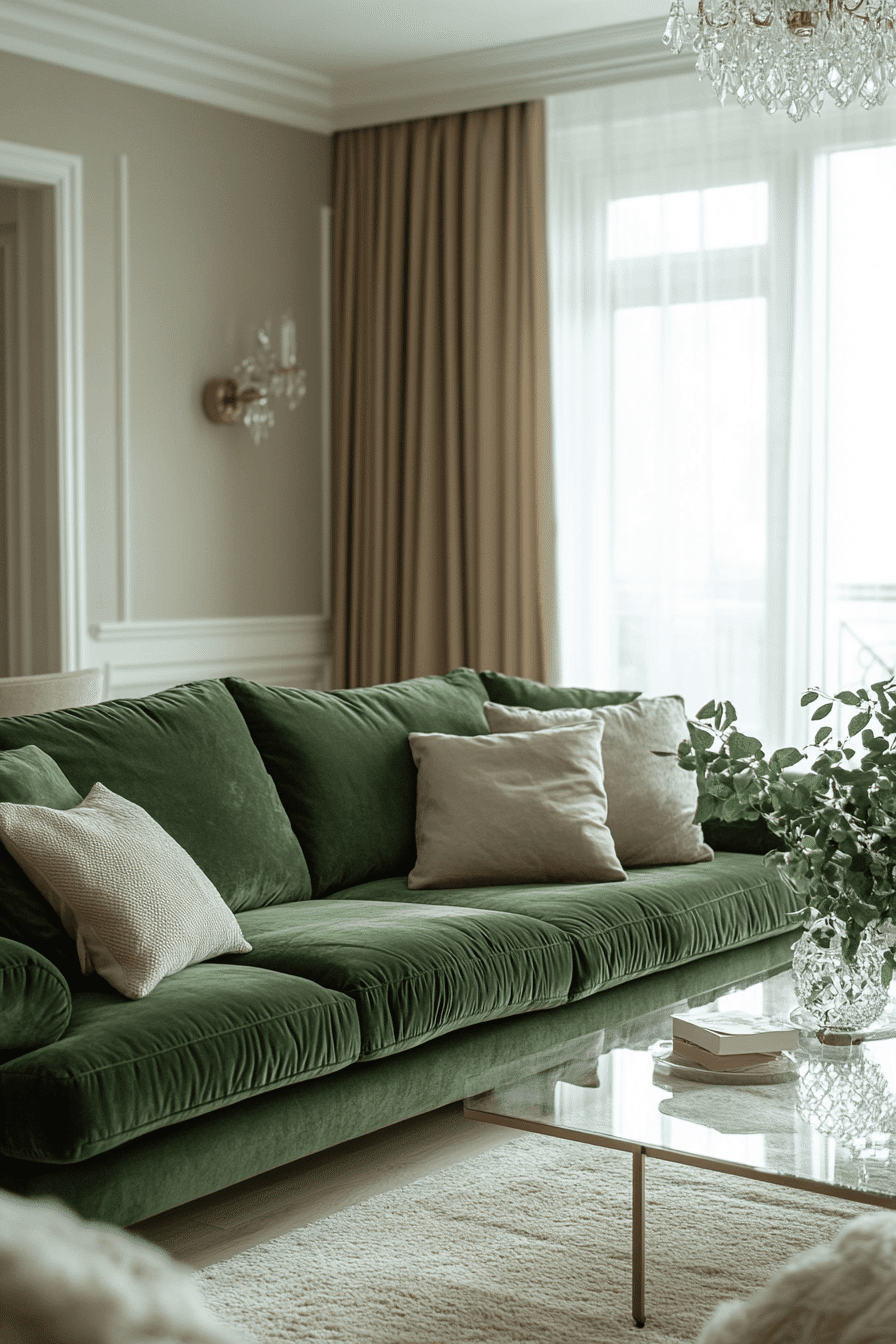 green couch living room