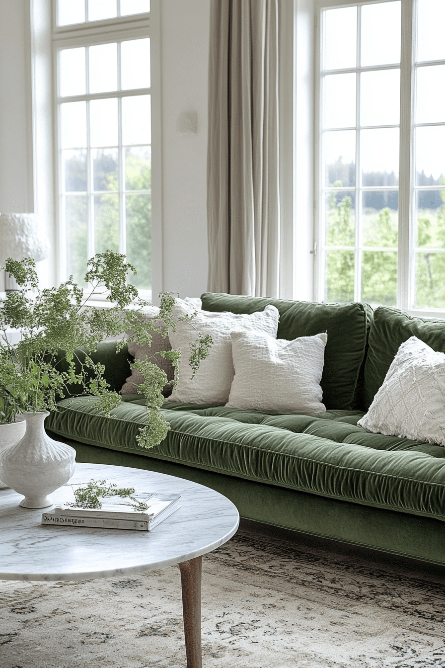 green couch living room