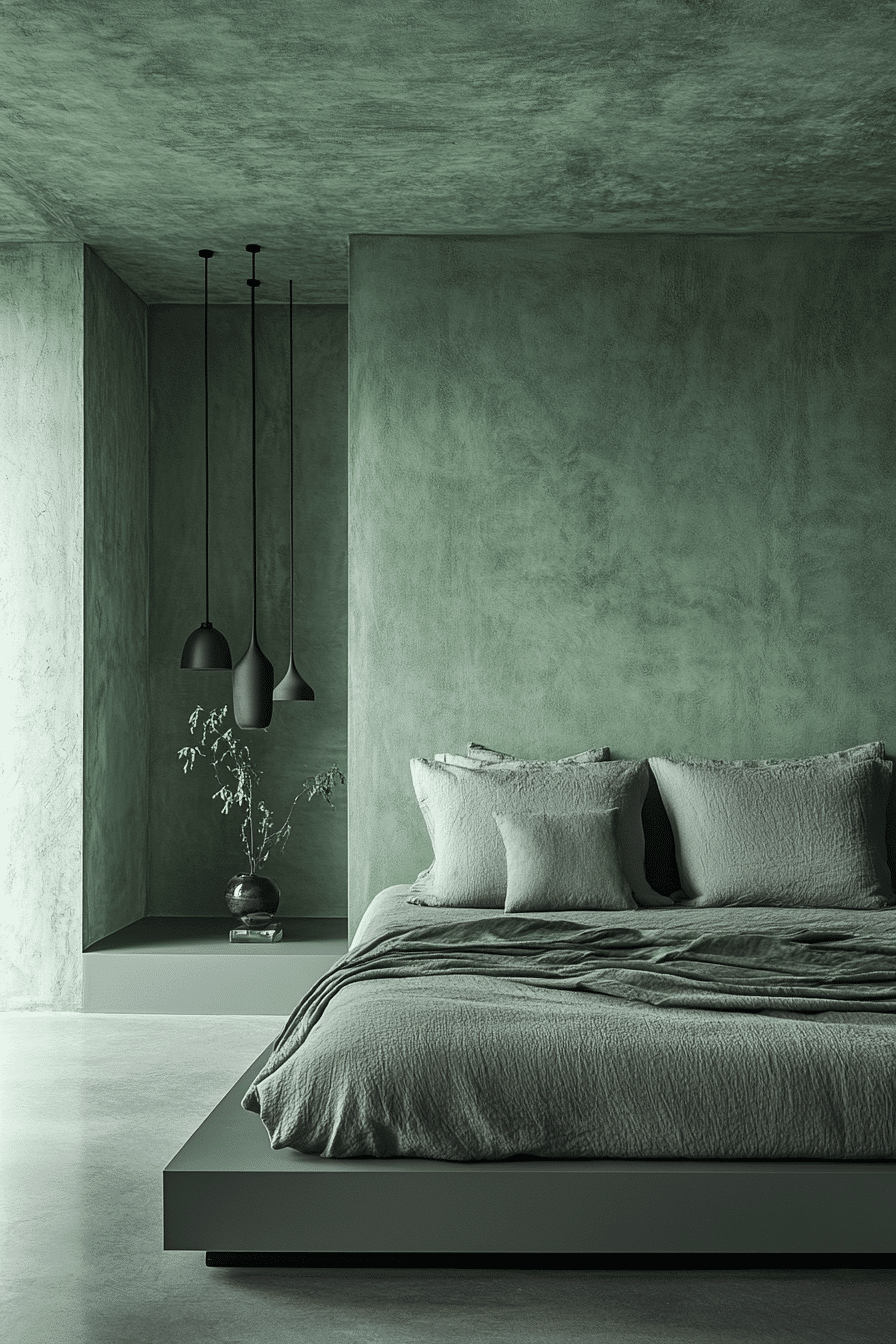 sage green and grey bedroom