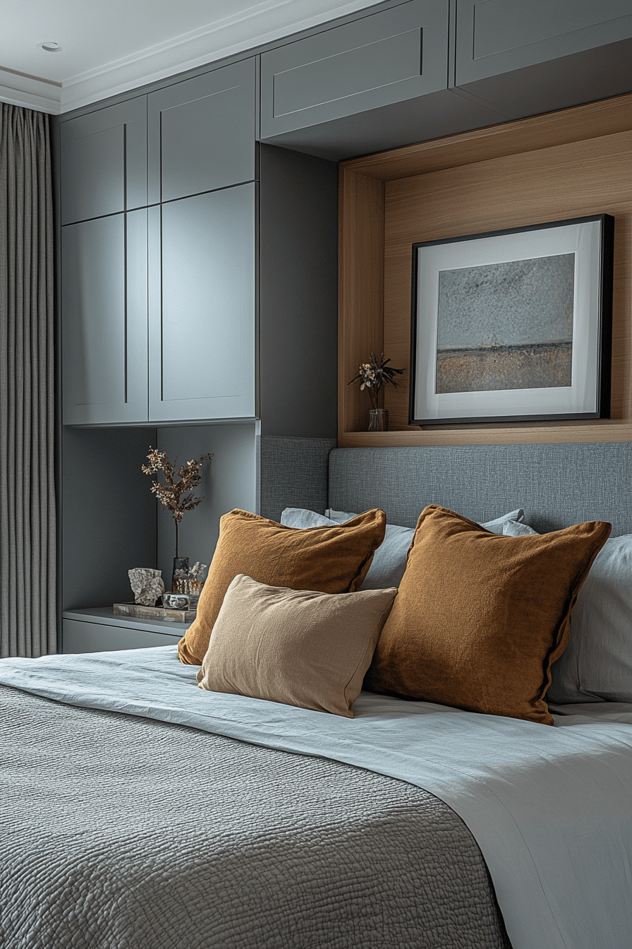 sage green and grey bedroom
