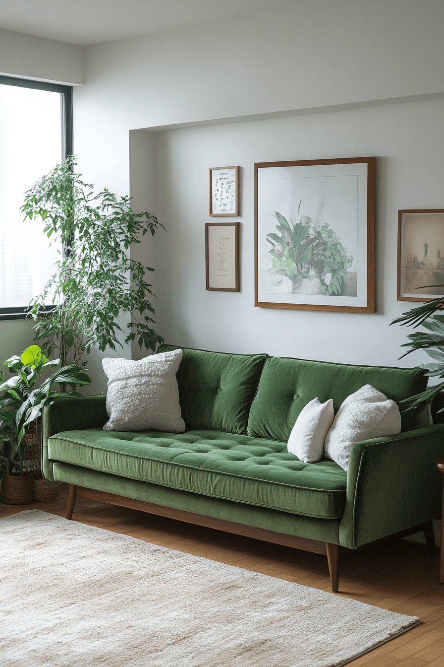 green couch living room