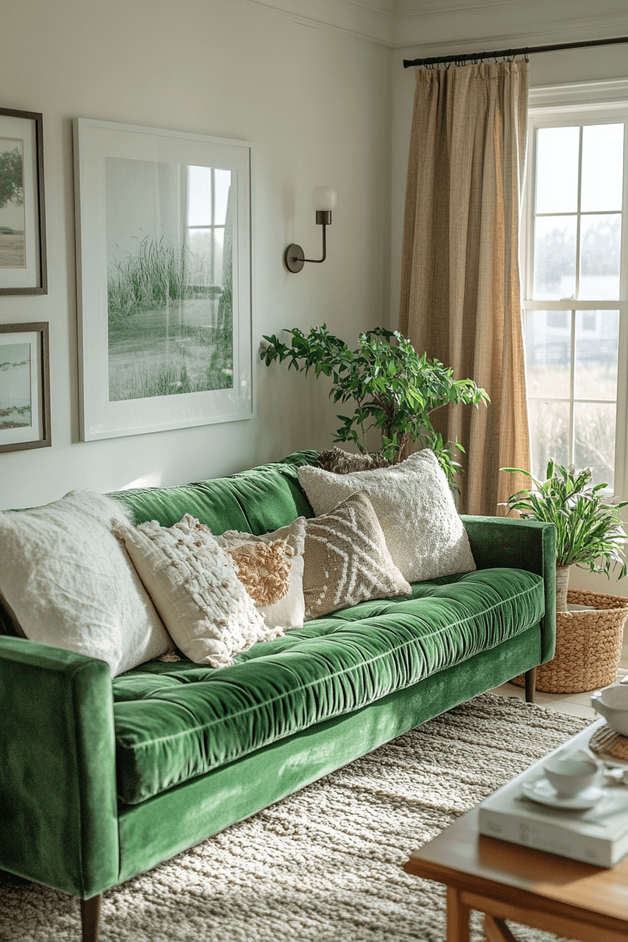 green couch living room