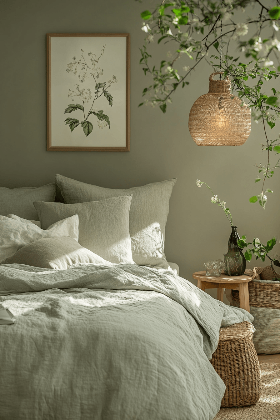 sage green and grey bedroom