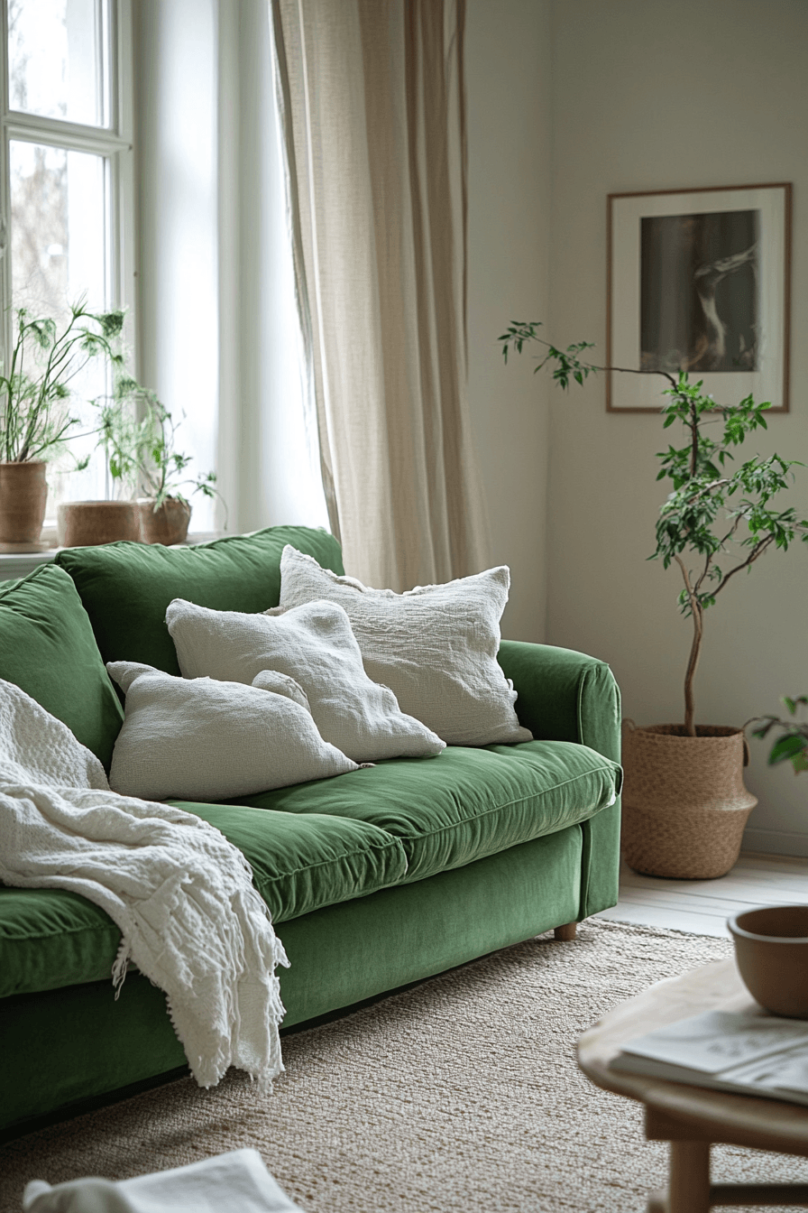 green couch living room