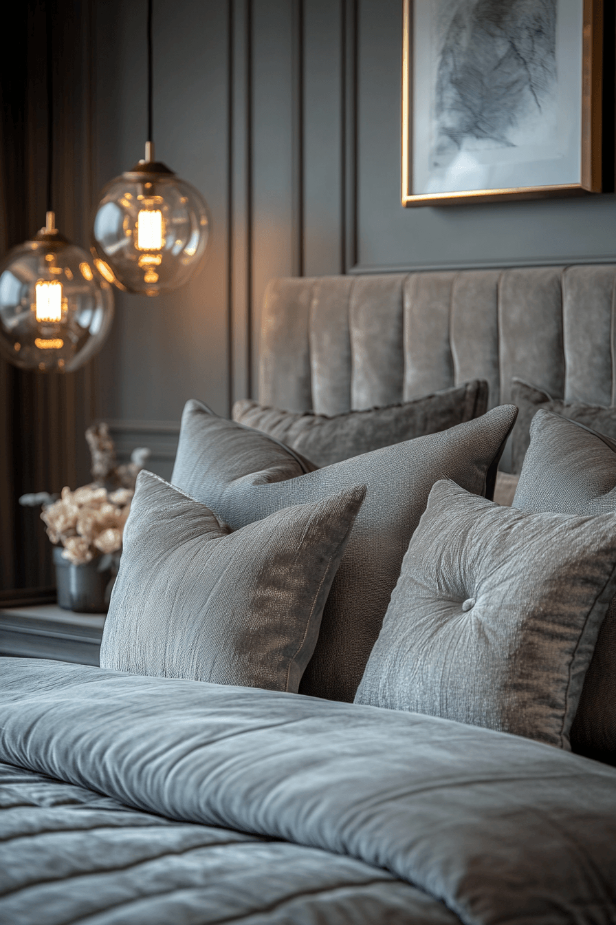 sage green and grey bedroom
