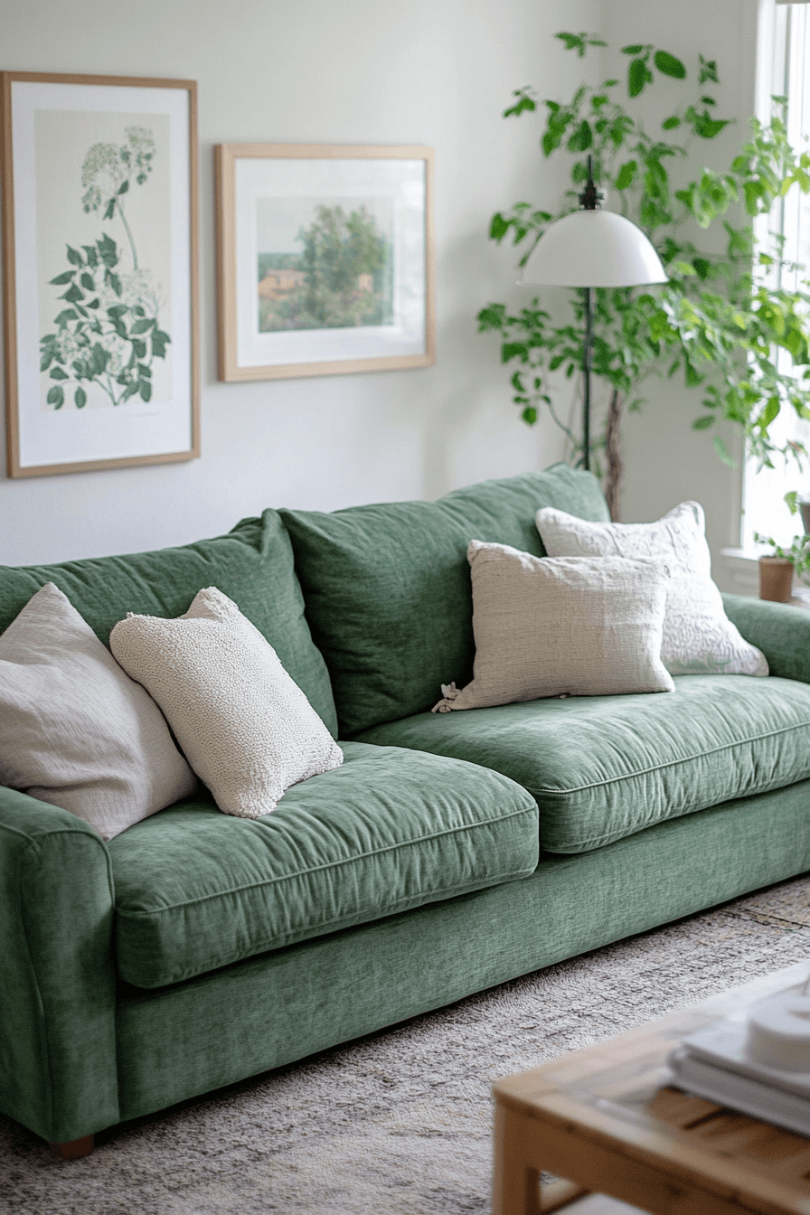 green couch living room