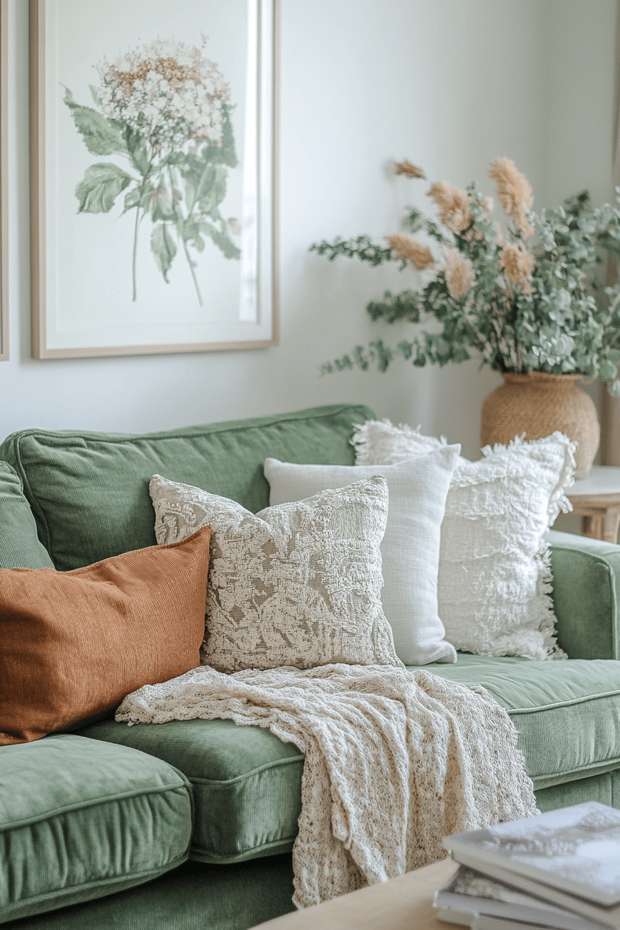 green couch living room