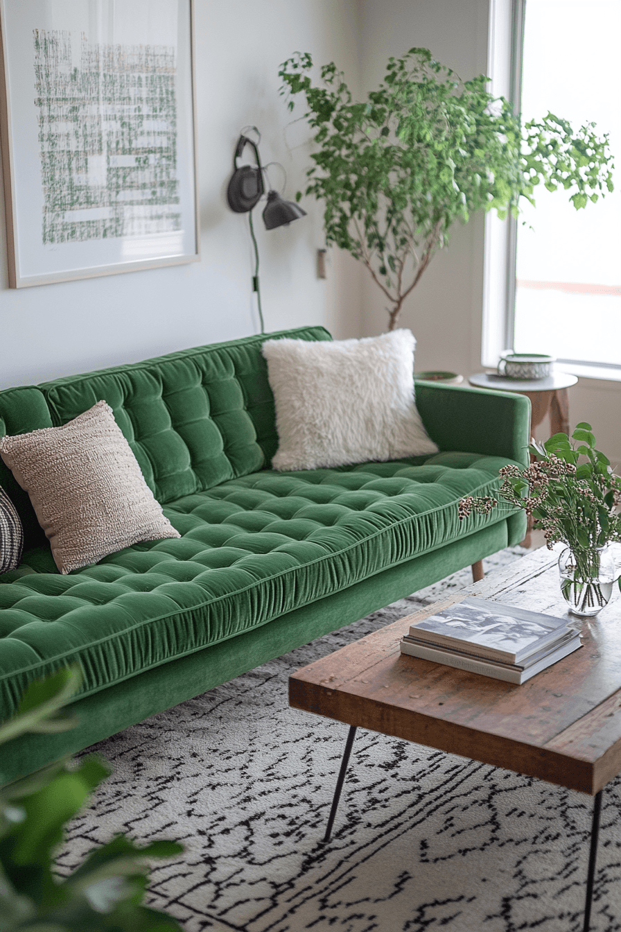 green couch living room