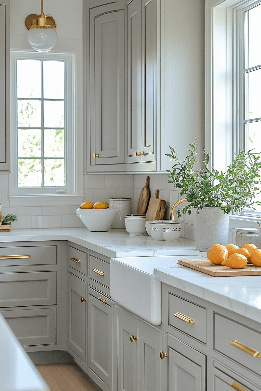 Grey Cabinets White Countertops