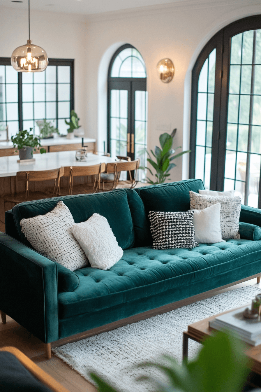 green couch living room