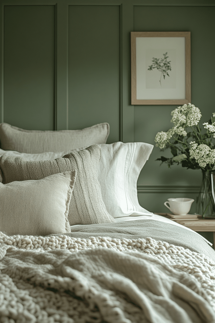 sage green and grey bedroom