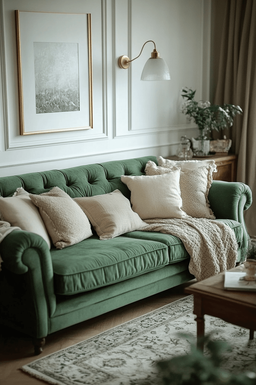 green couch living room