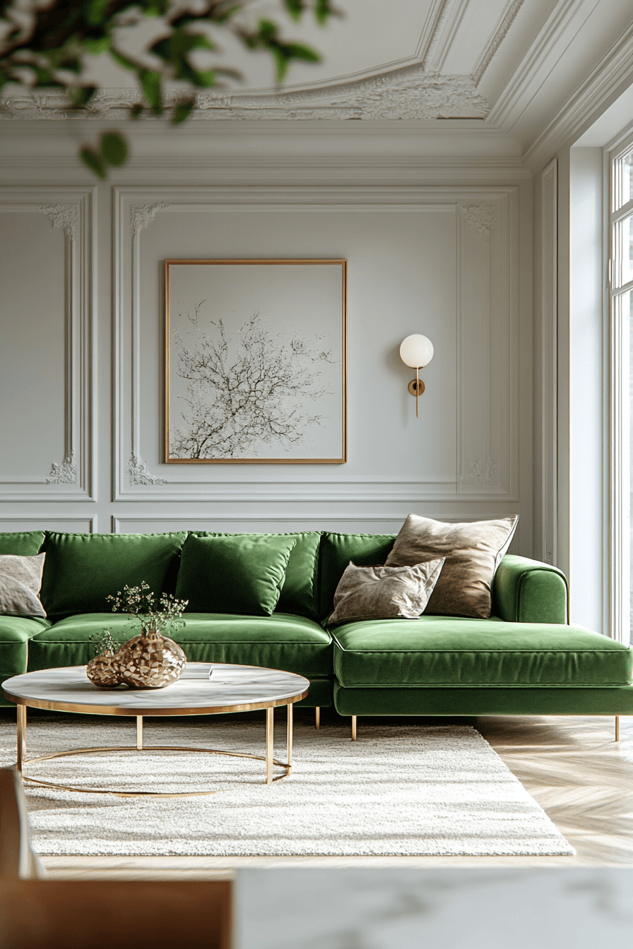 green couch living room