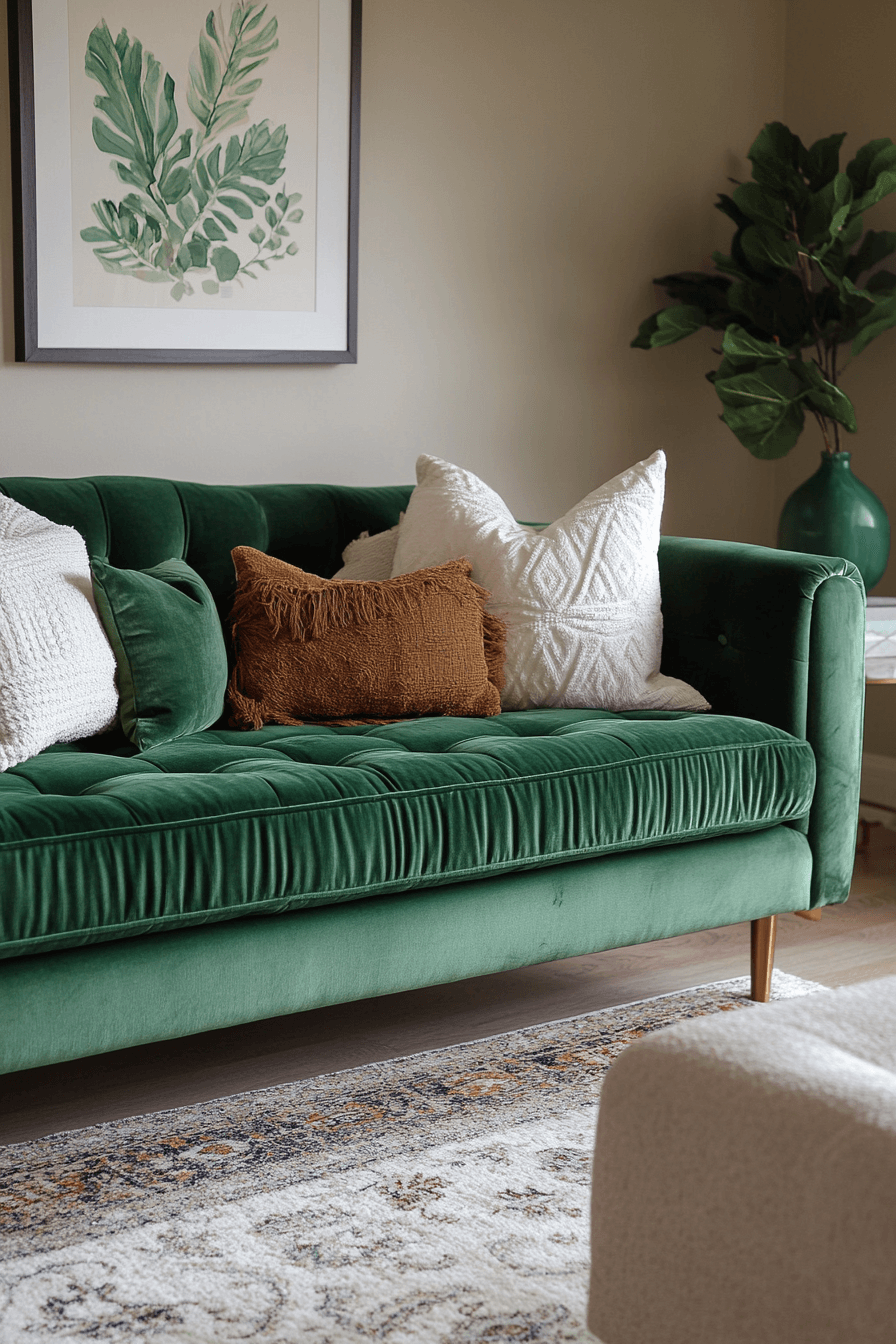 green couch living room