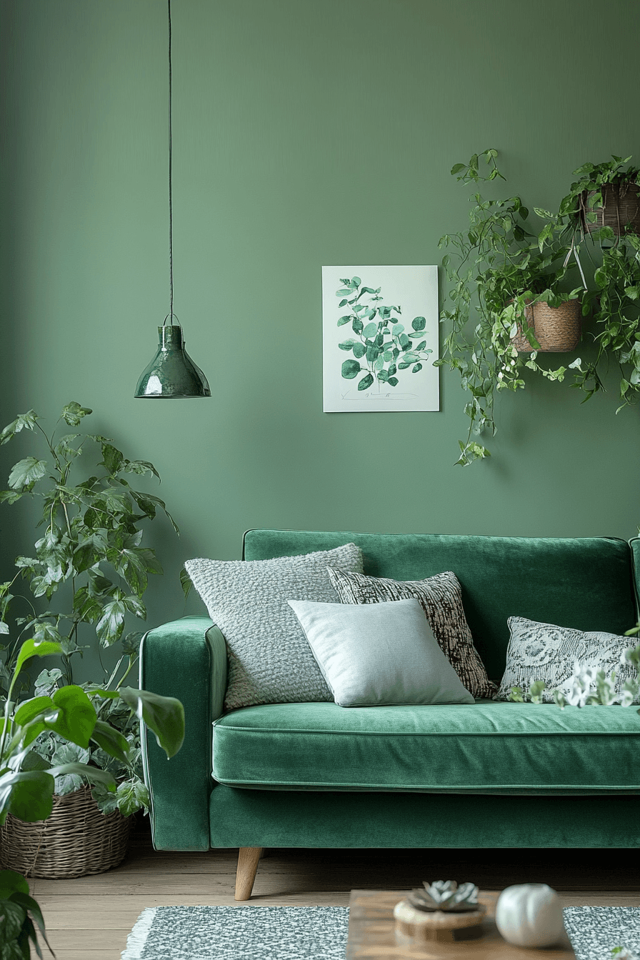 green couch living room
