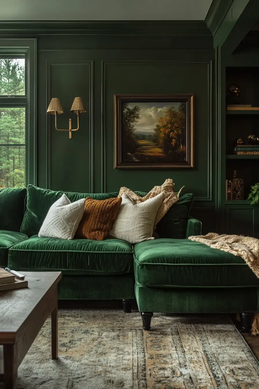 emerald green living room