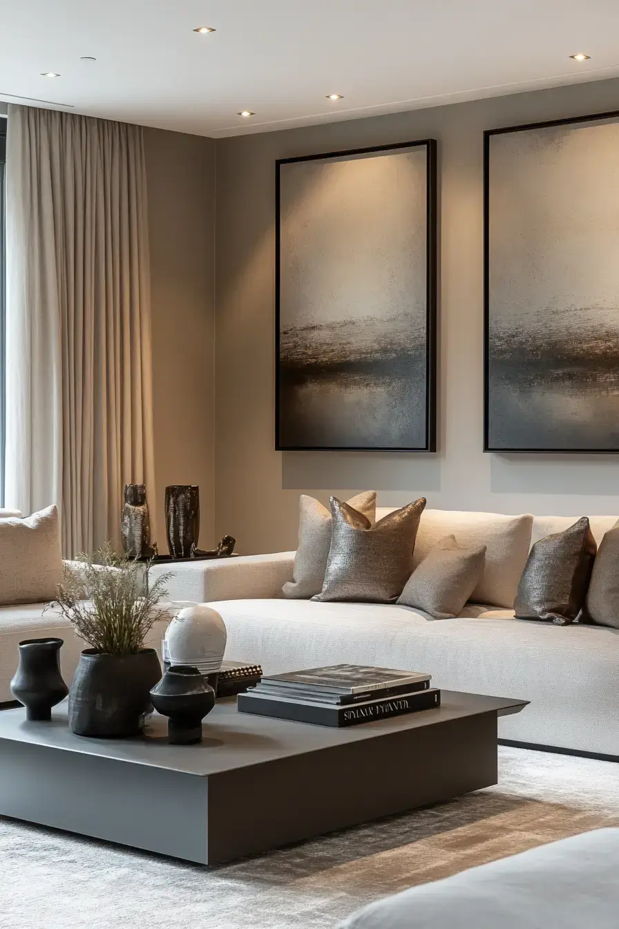grey and beige living room