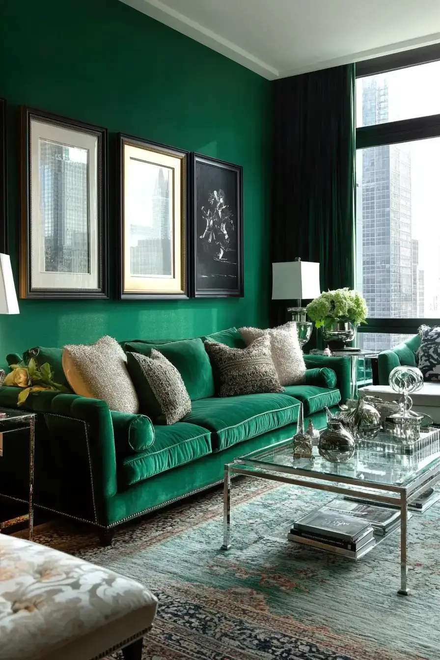 emerald green living room
