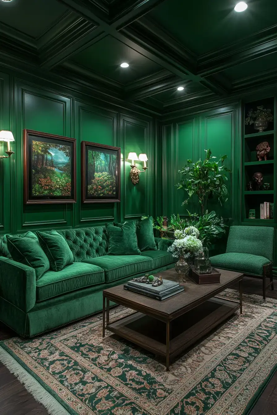 emerald green living room