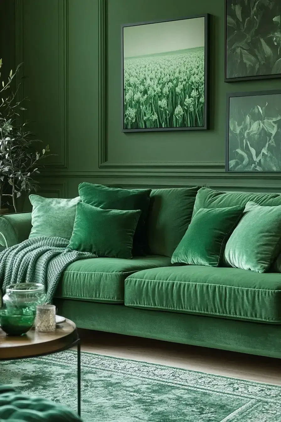 emerald green living room