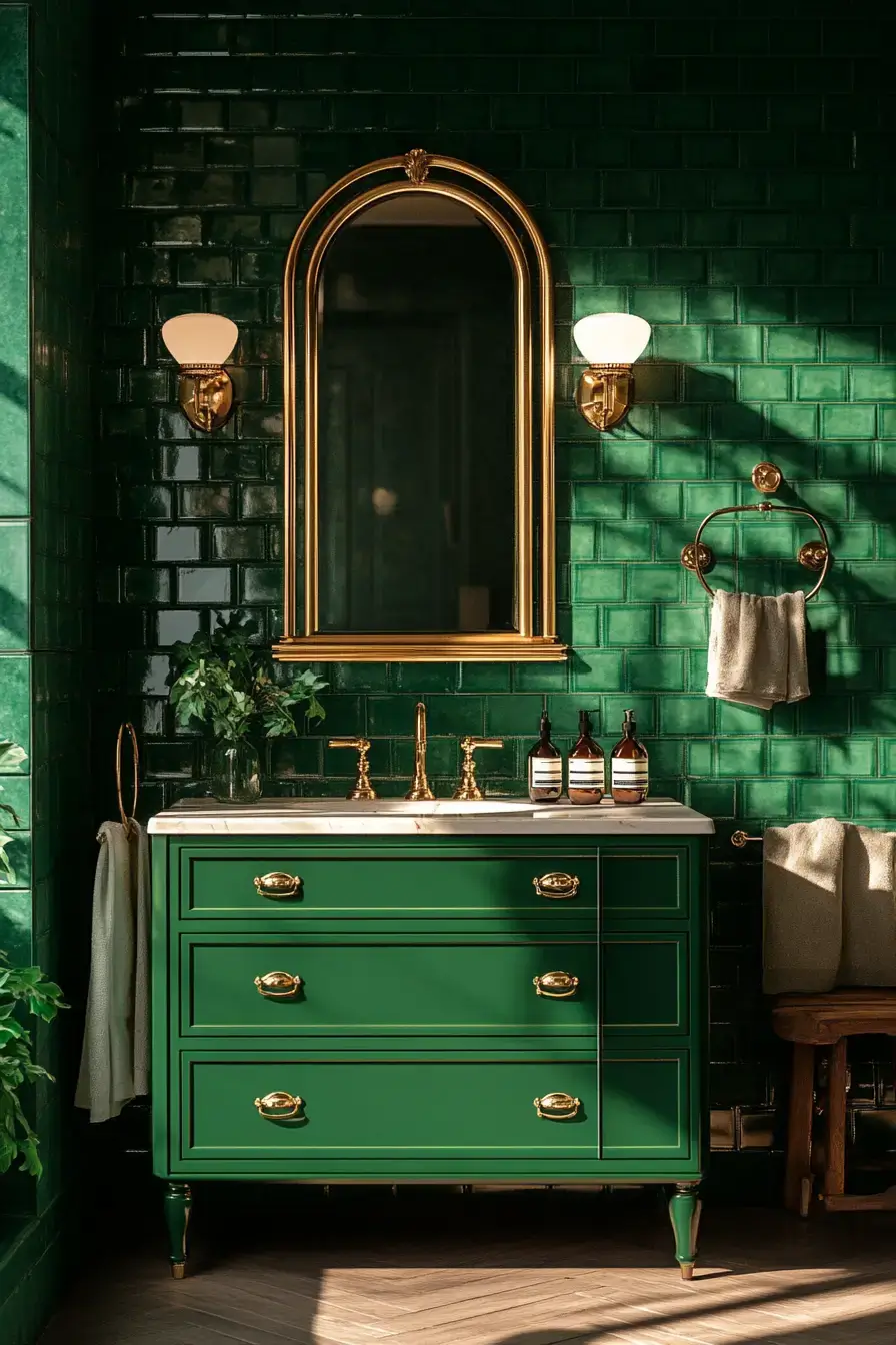 emerald green bathroom