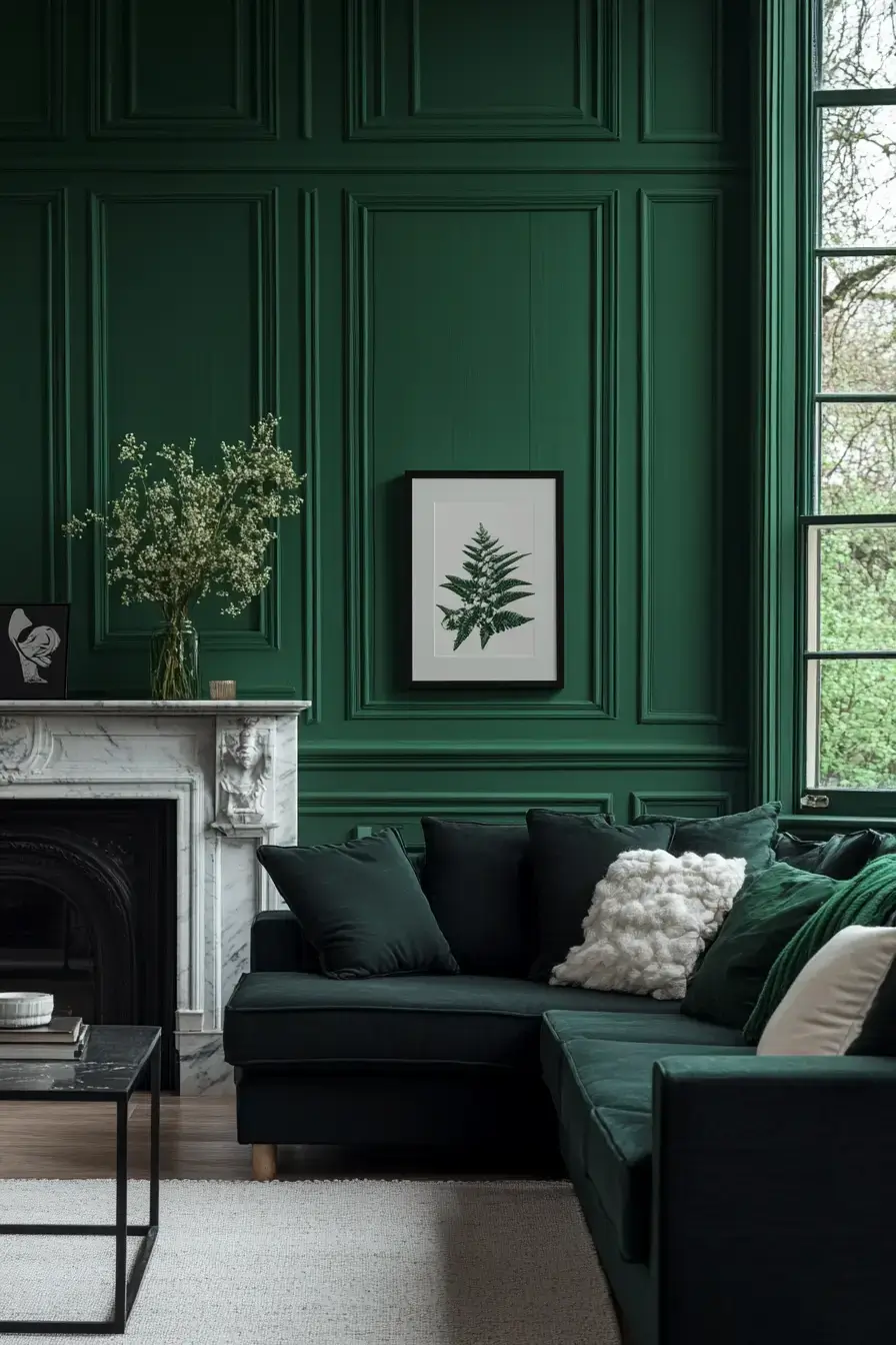 emerald green living room