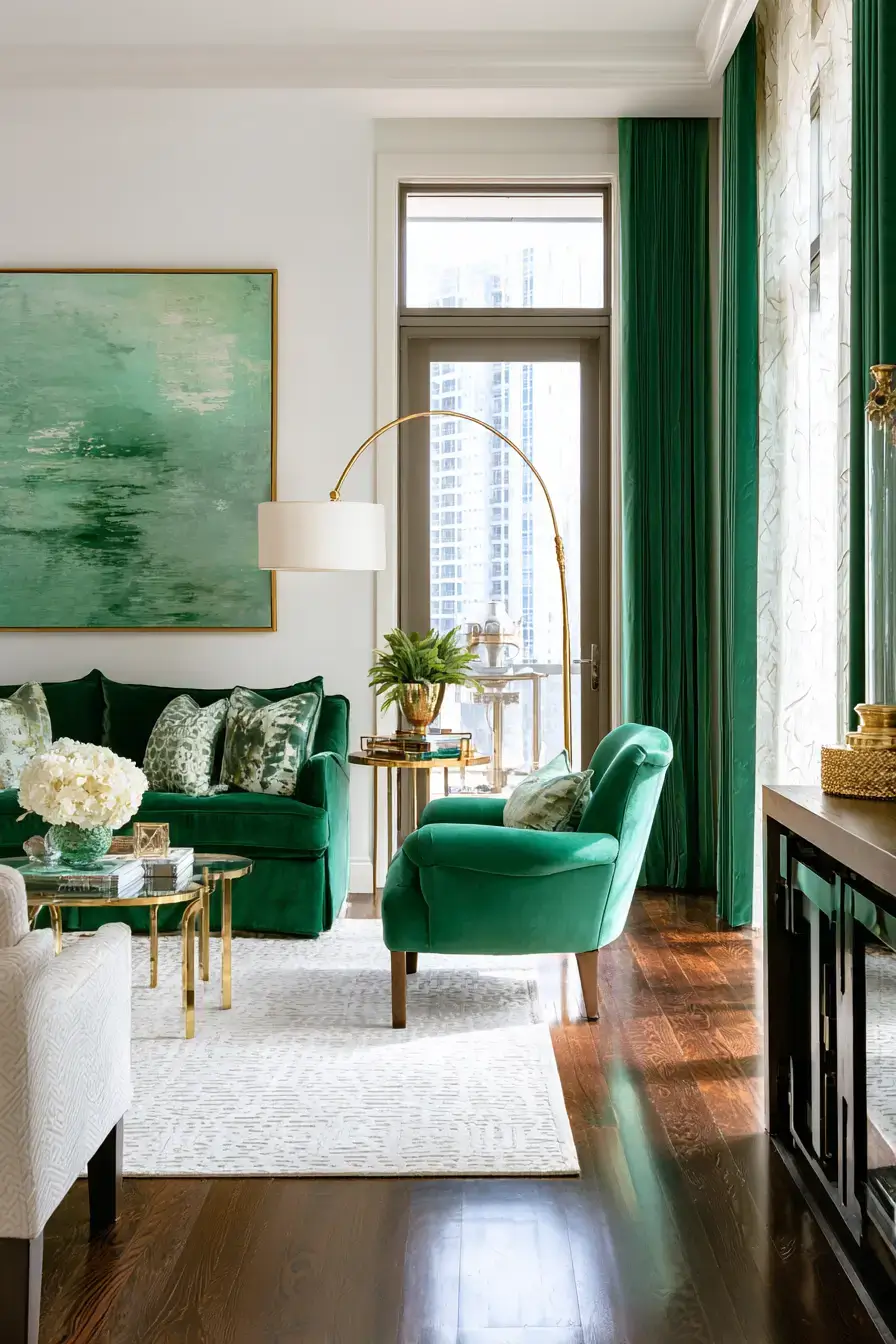 emerald green living room