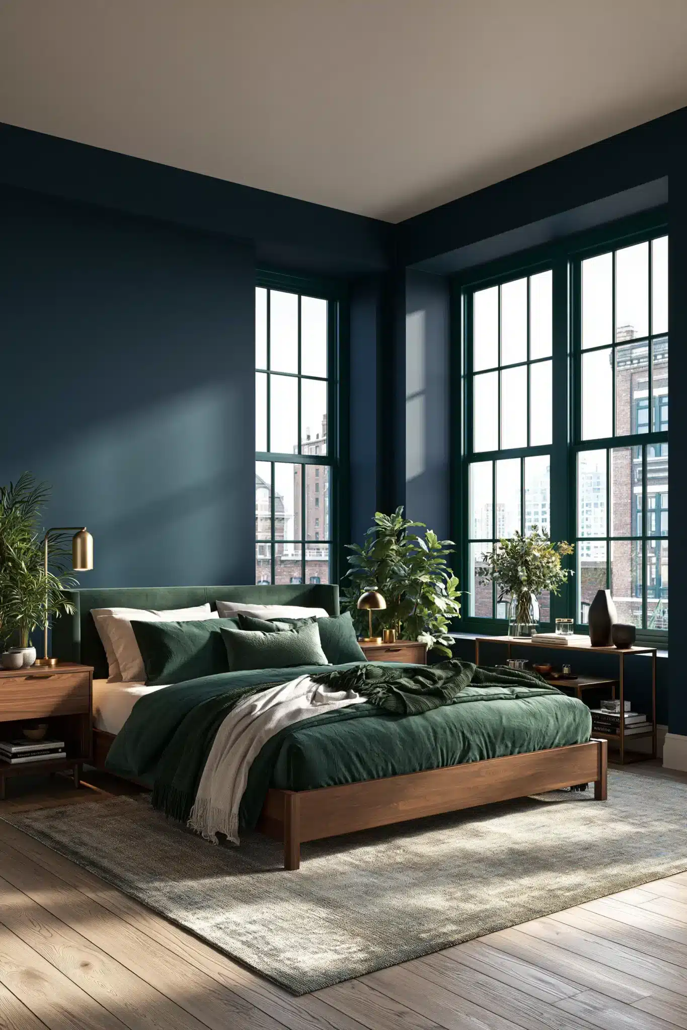 navy blue and green bedroom