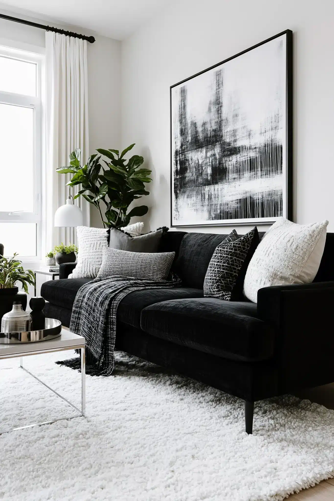black and white living room decor