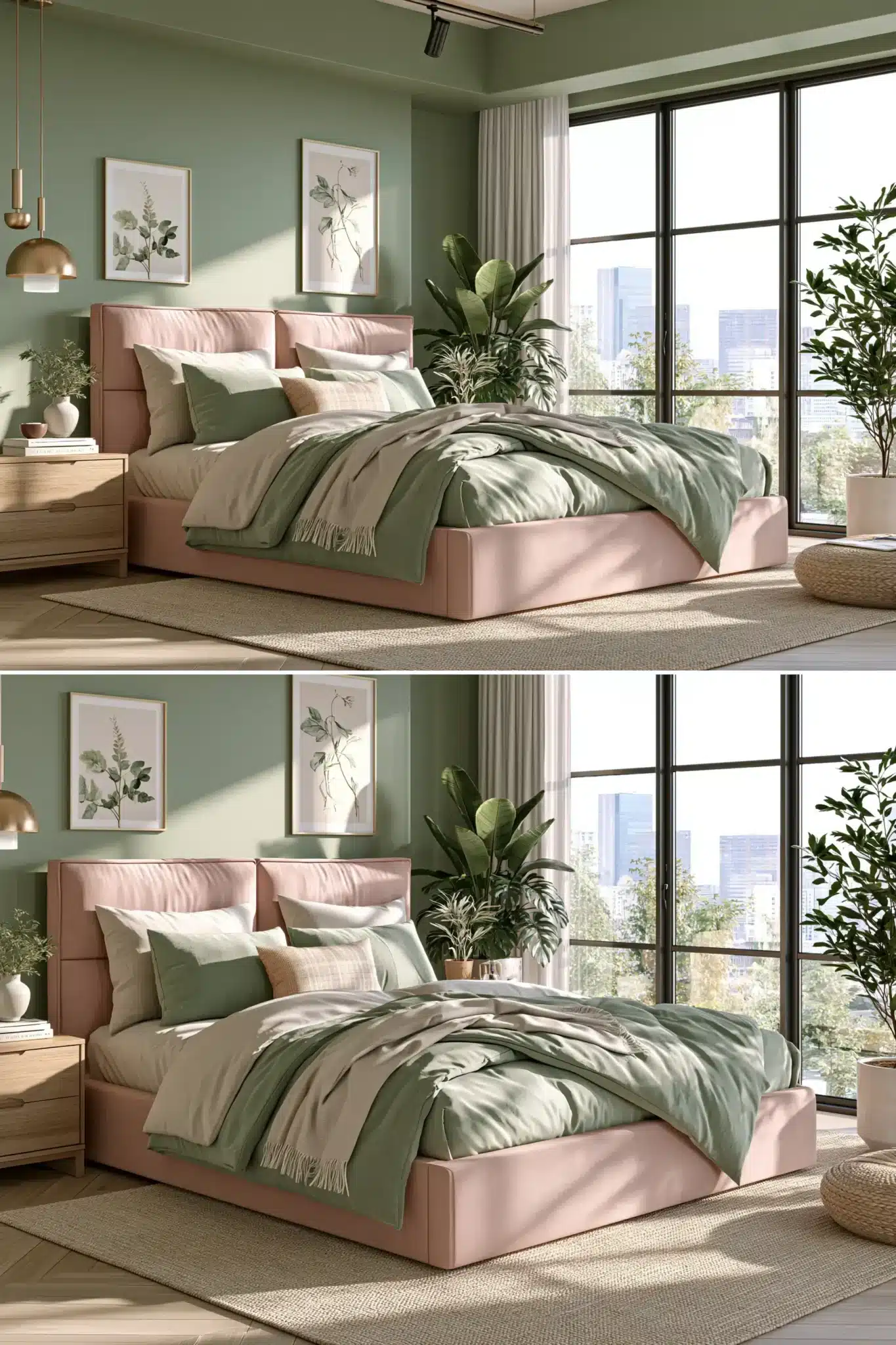 sage green and blush bedroom