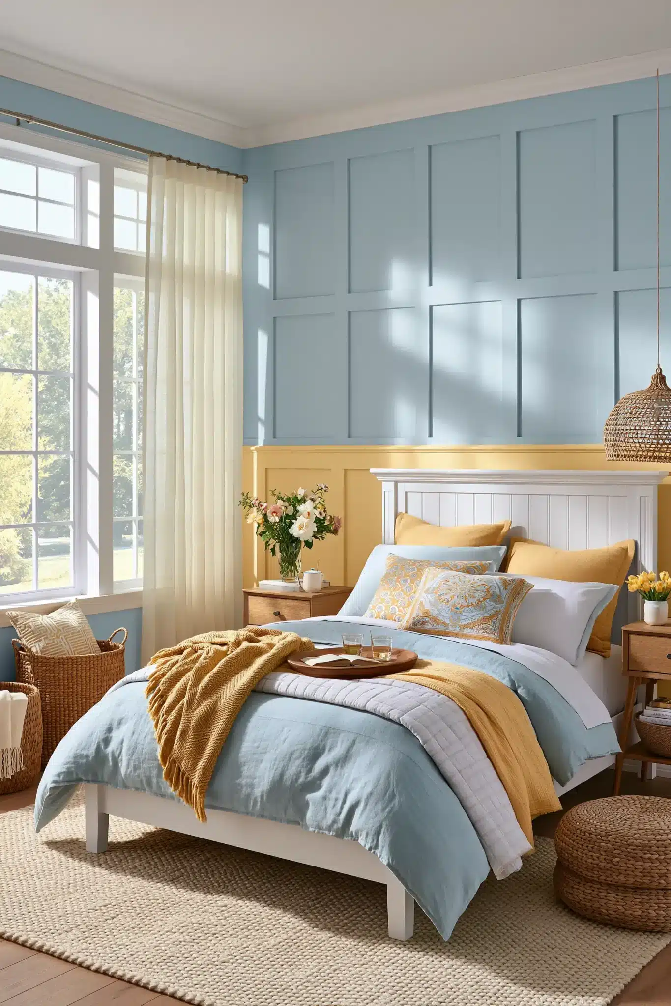 light blue and yellow bedroom