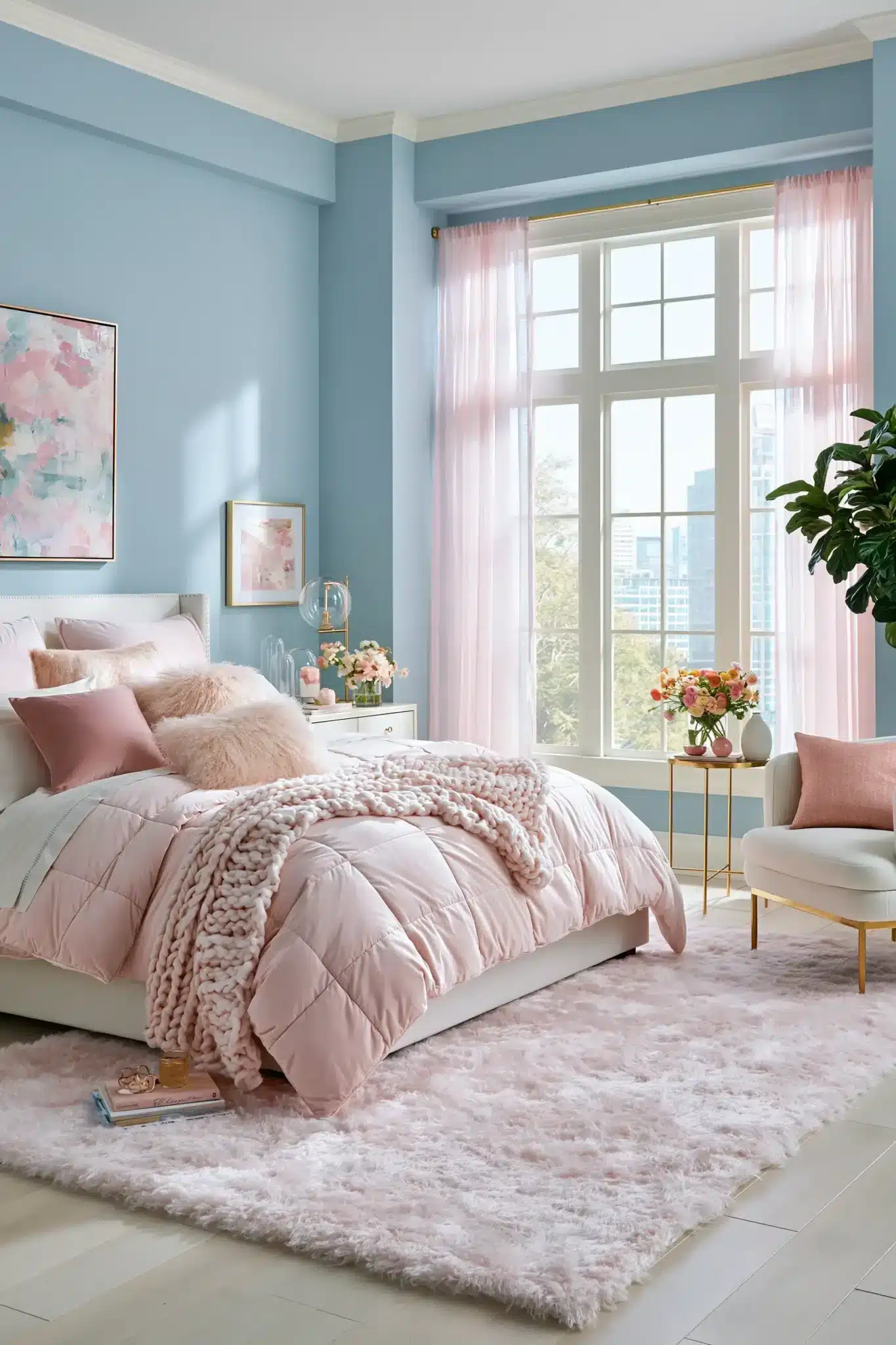 light blue and pink bedroom