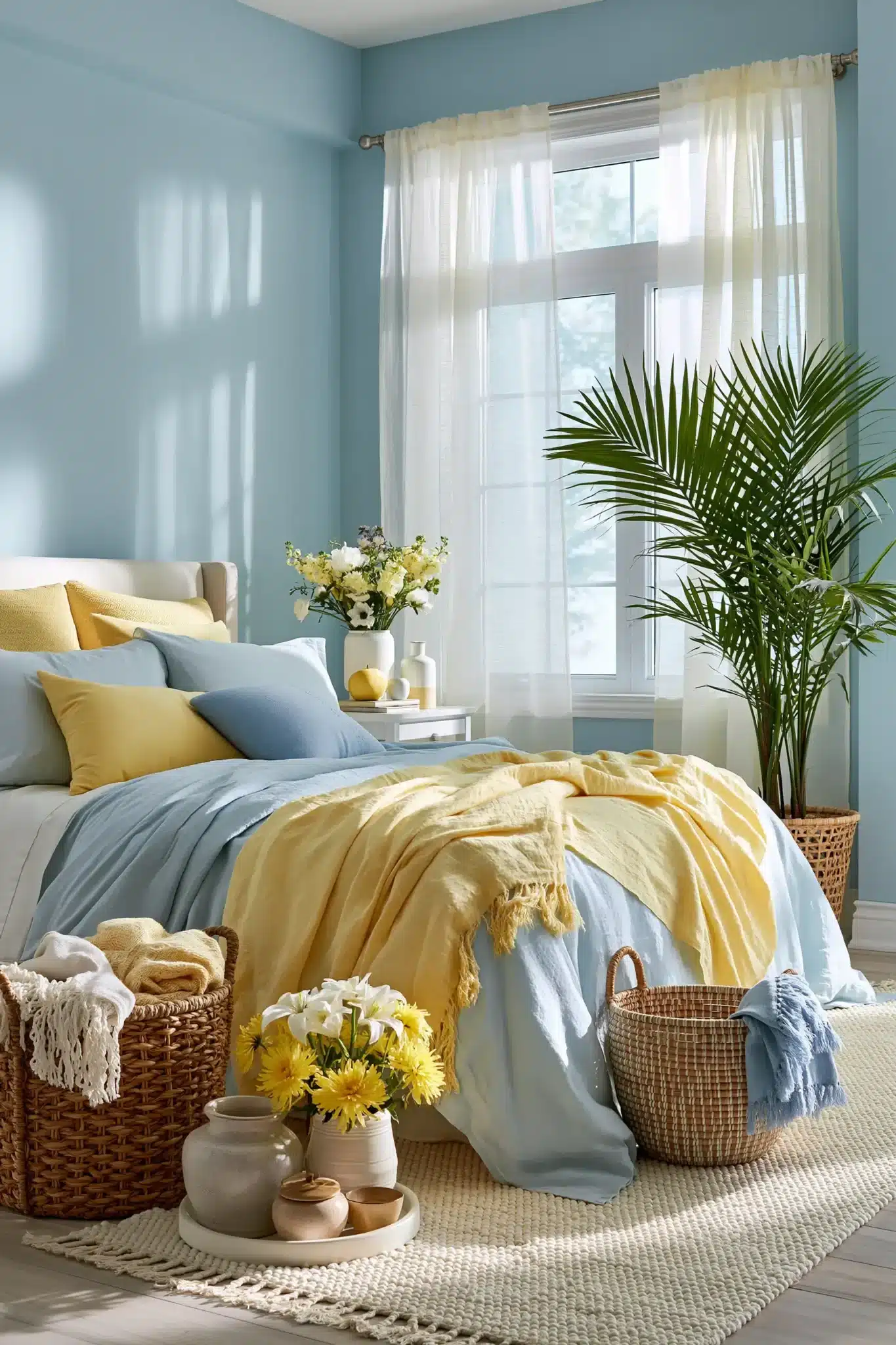 light blue and yellow bedroom