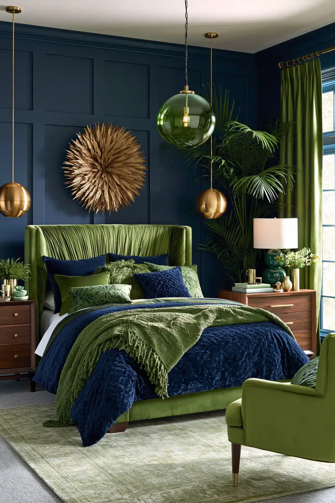 navy blue and green bedroom