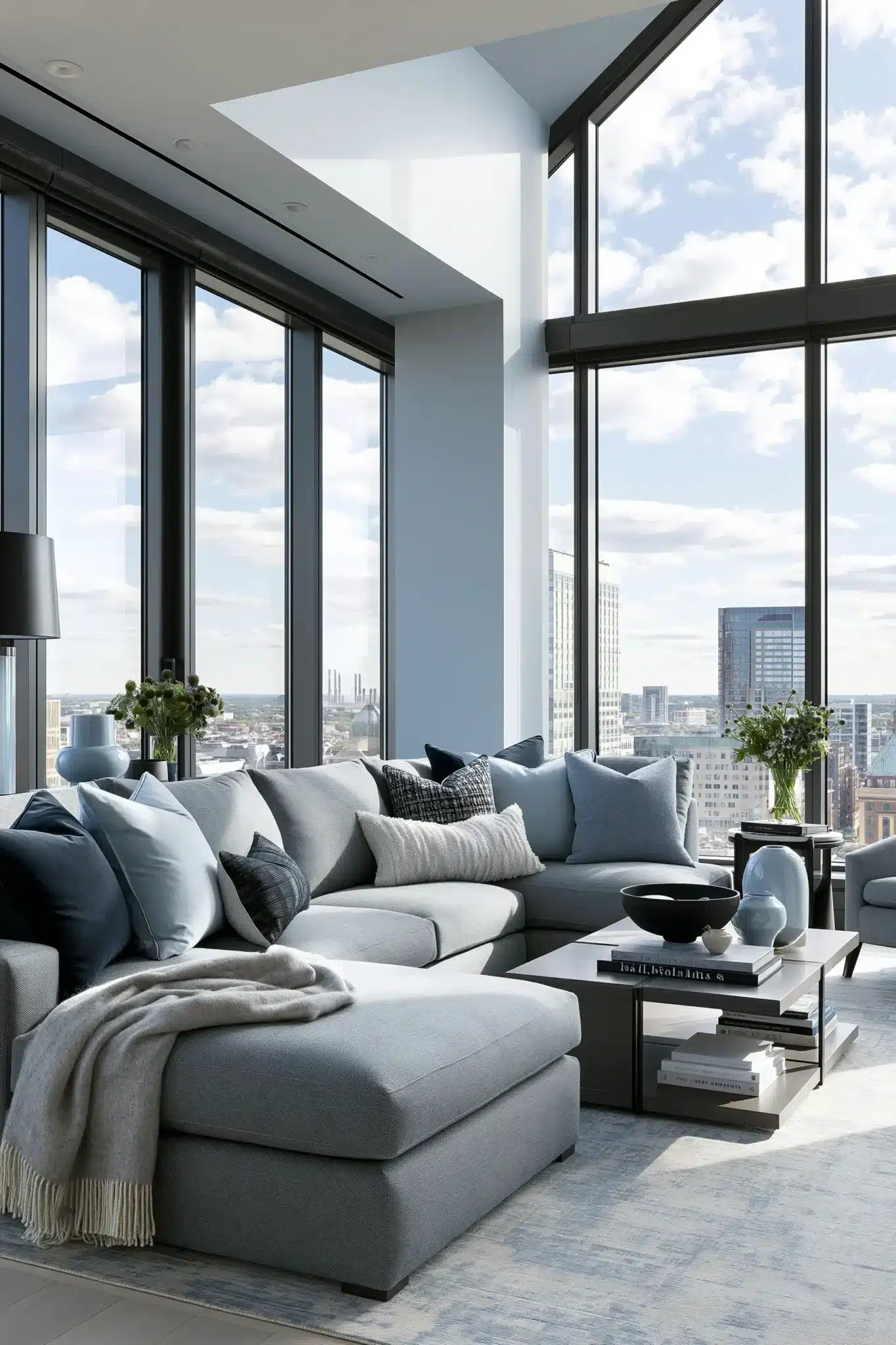 light blue and grey living room