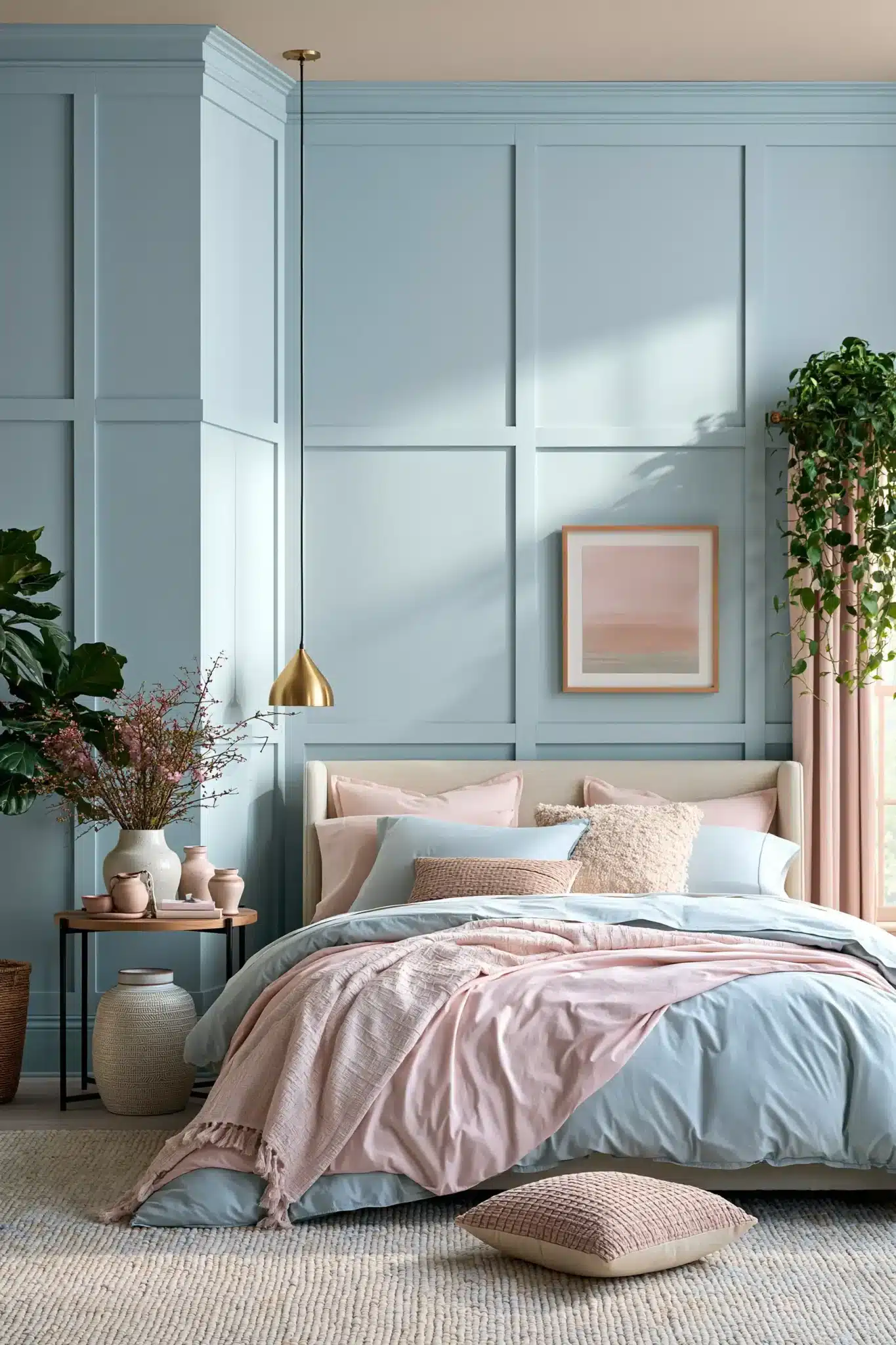 light blue and pink bedroom