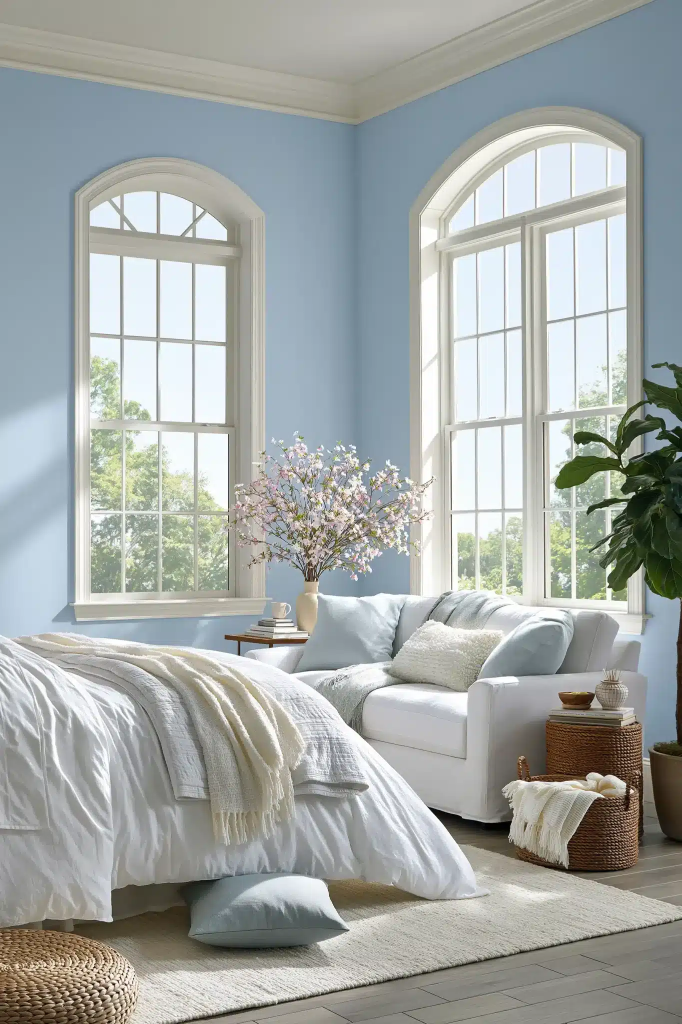 light blue and white bedroom