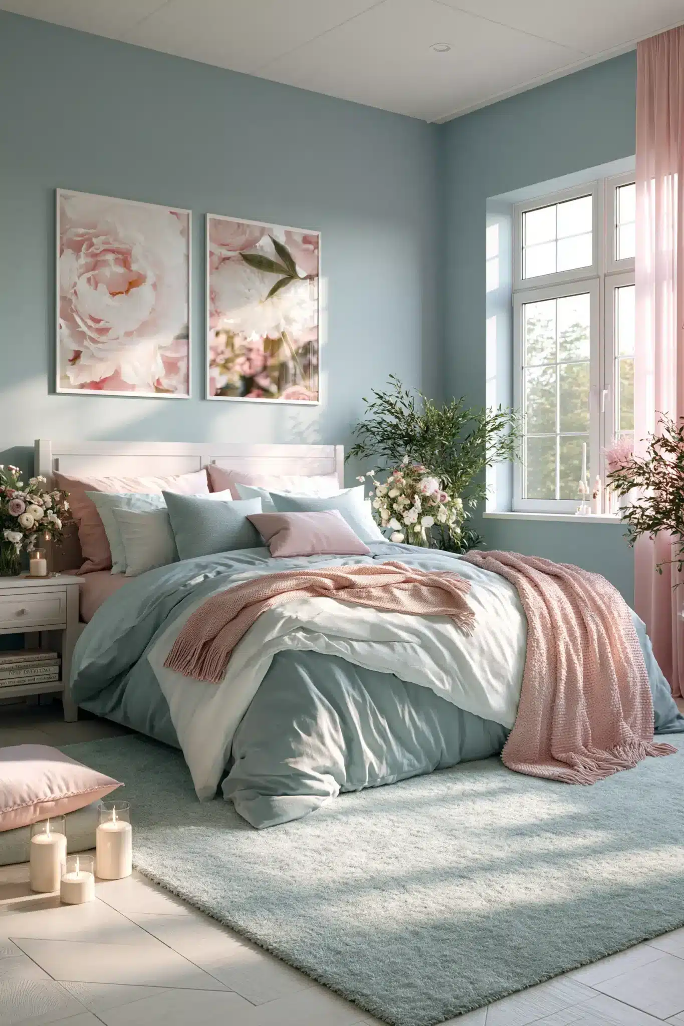 light blue and pink bedroom