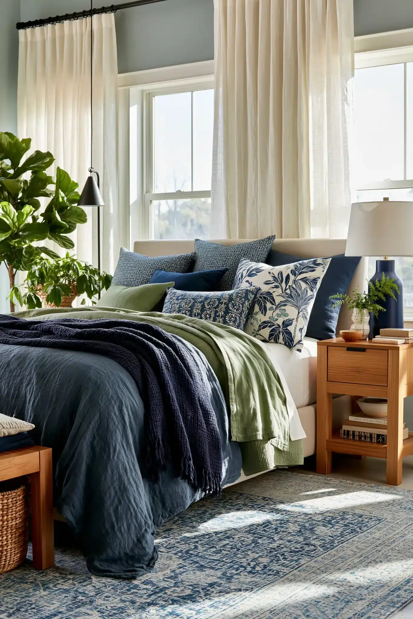navy blue and green bedroom