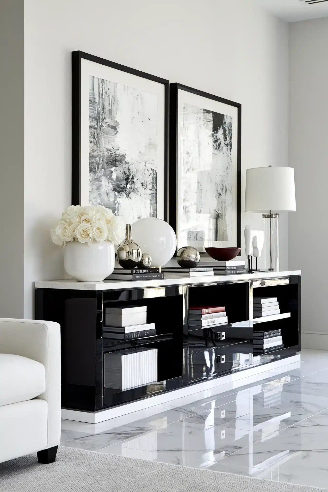 black and white living room decor
