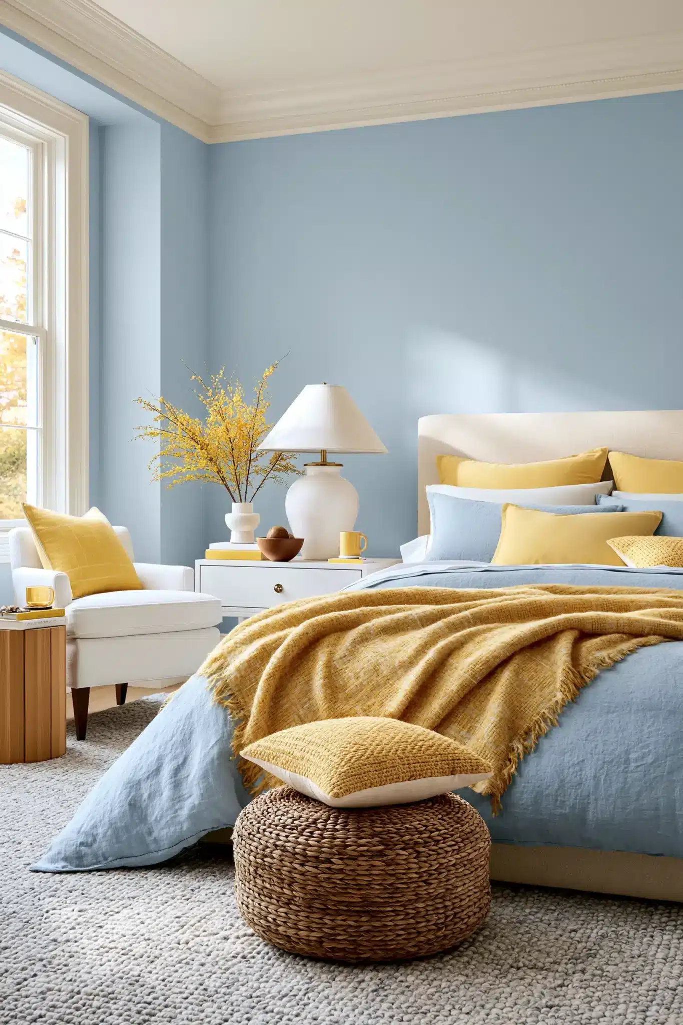 light blue and yellow bedroom