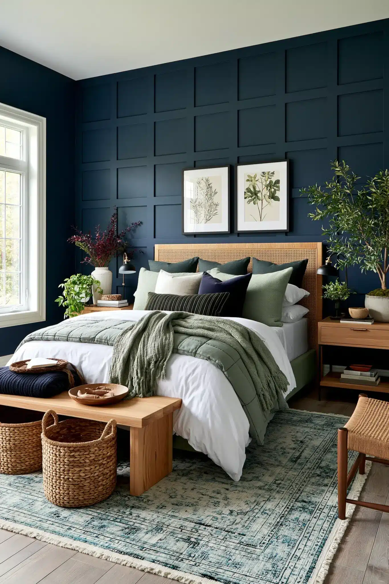 navy blue and green bedroom
