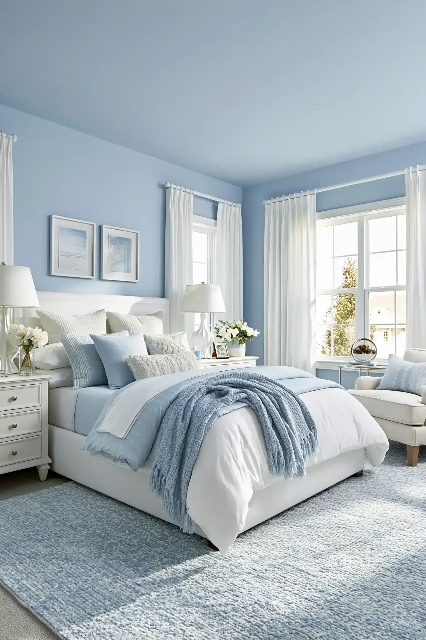 light blue and white bedroom