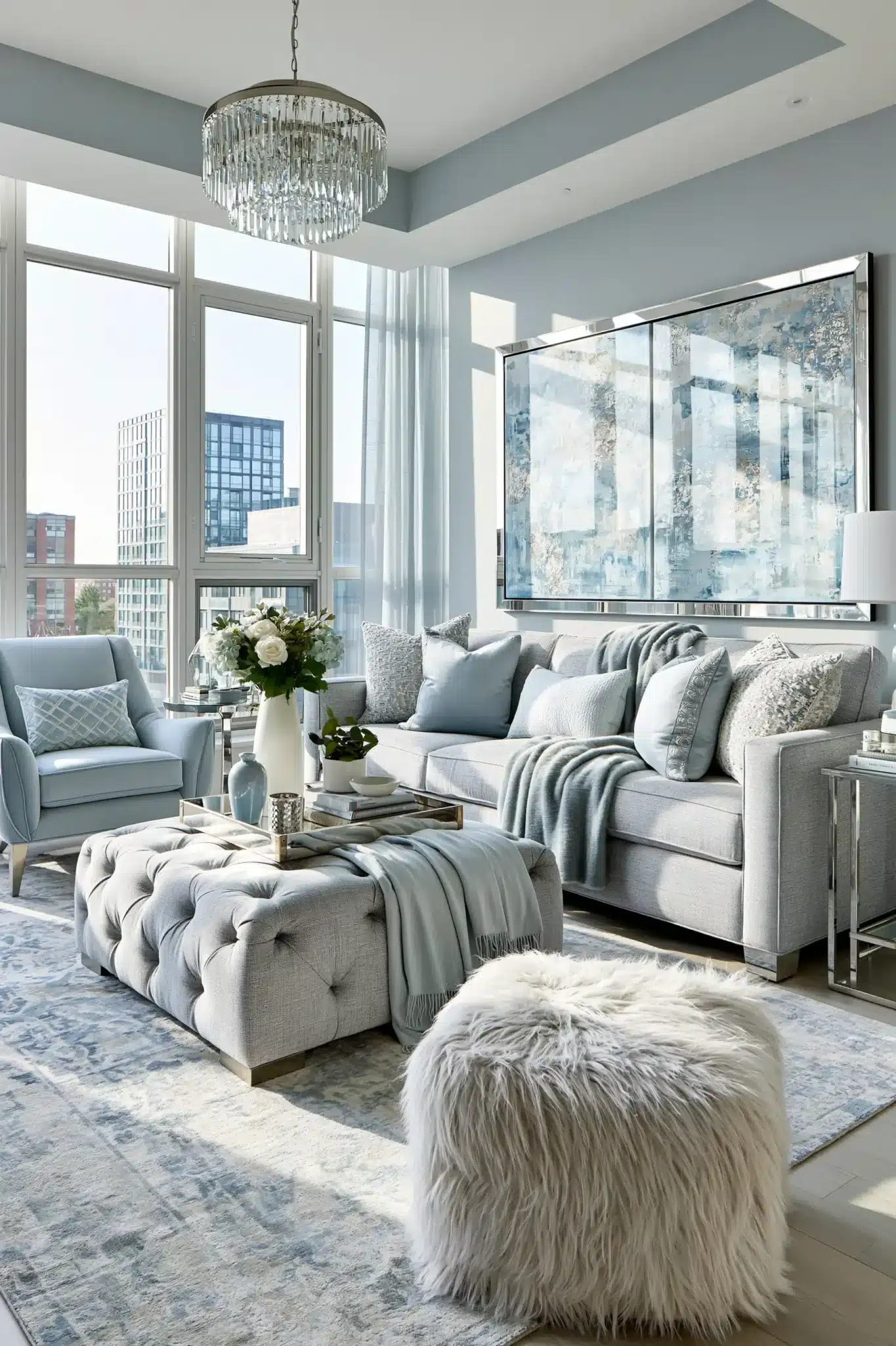 light blue and grey living room
