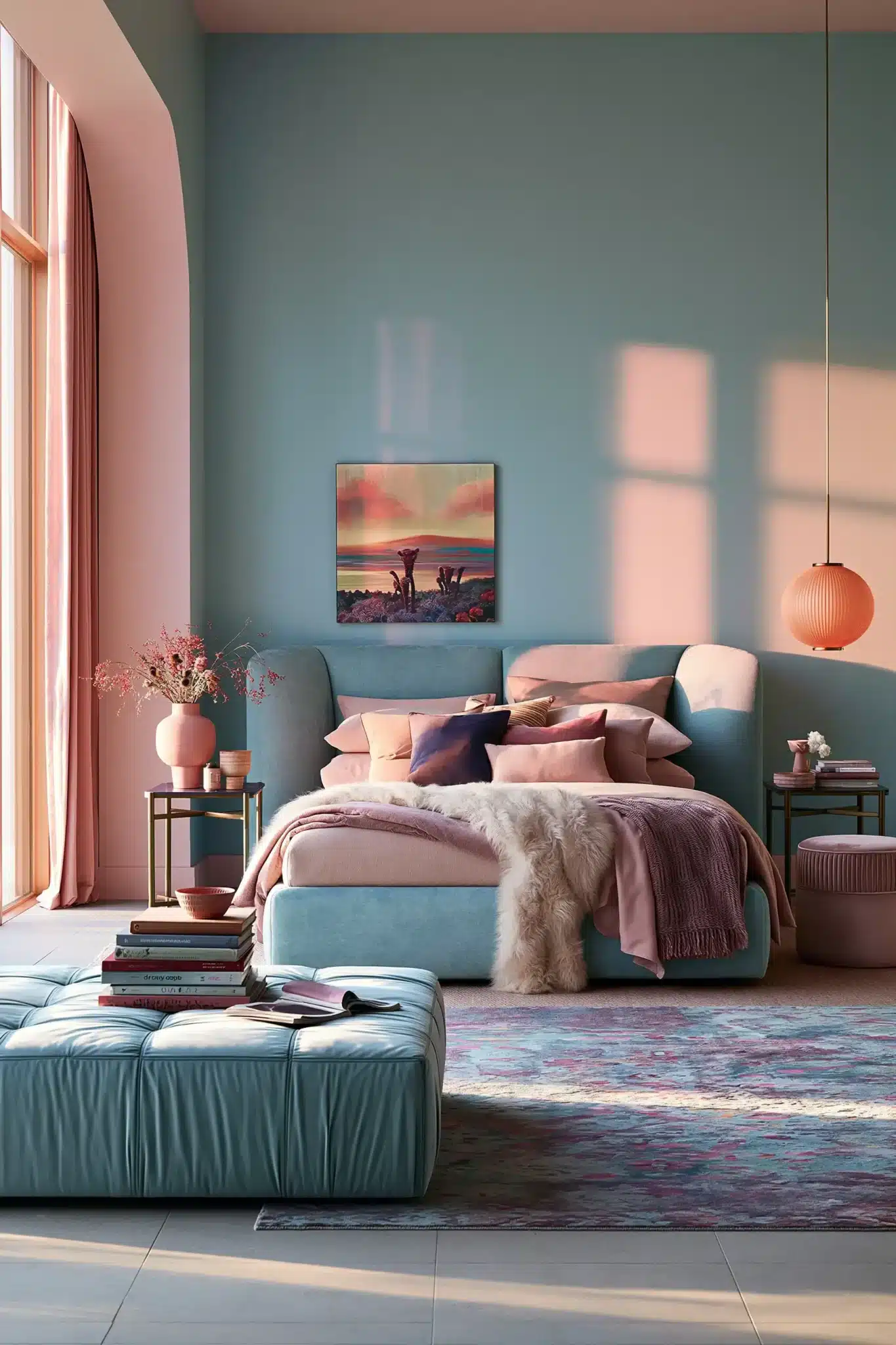 light blue and pink bedroom
