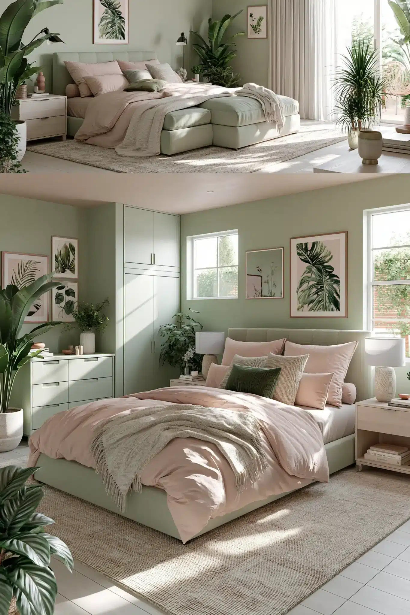 sage green and blush bedroom