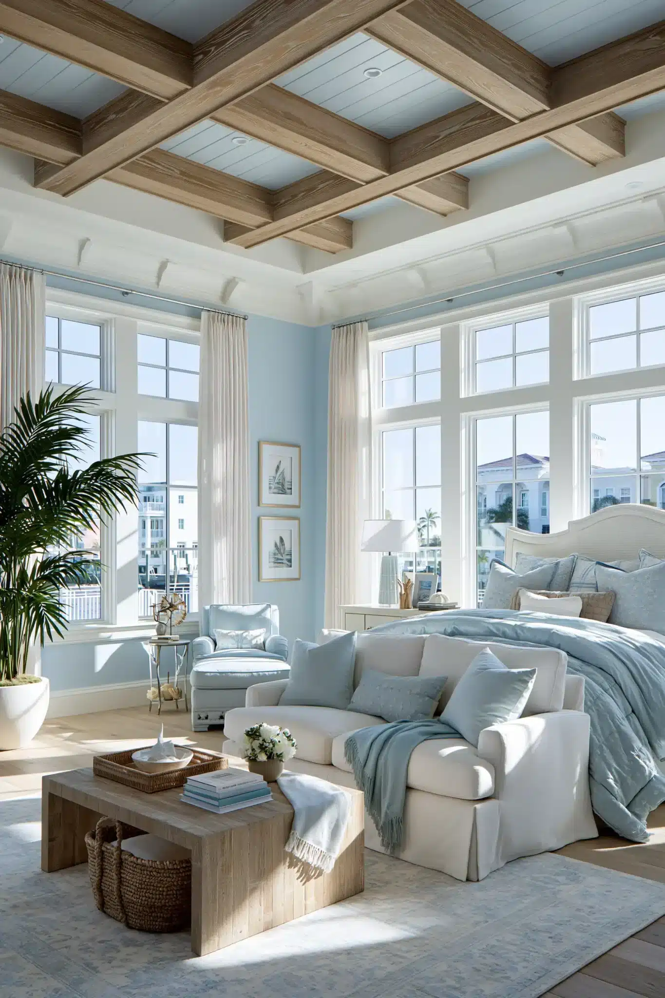 light blue and white bedroom