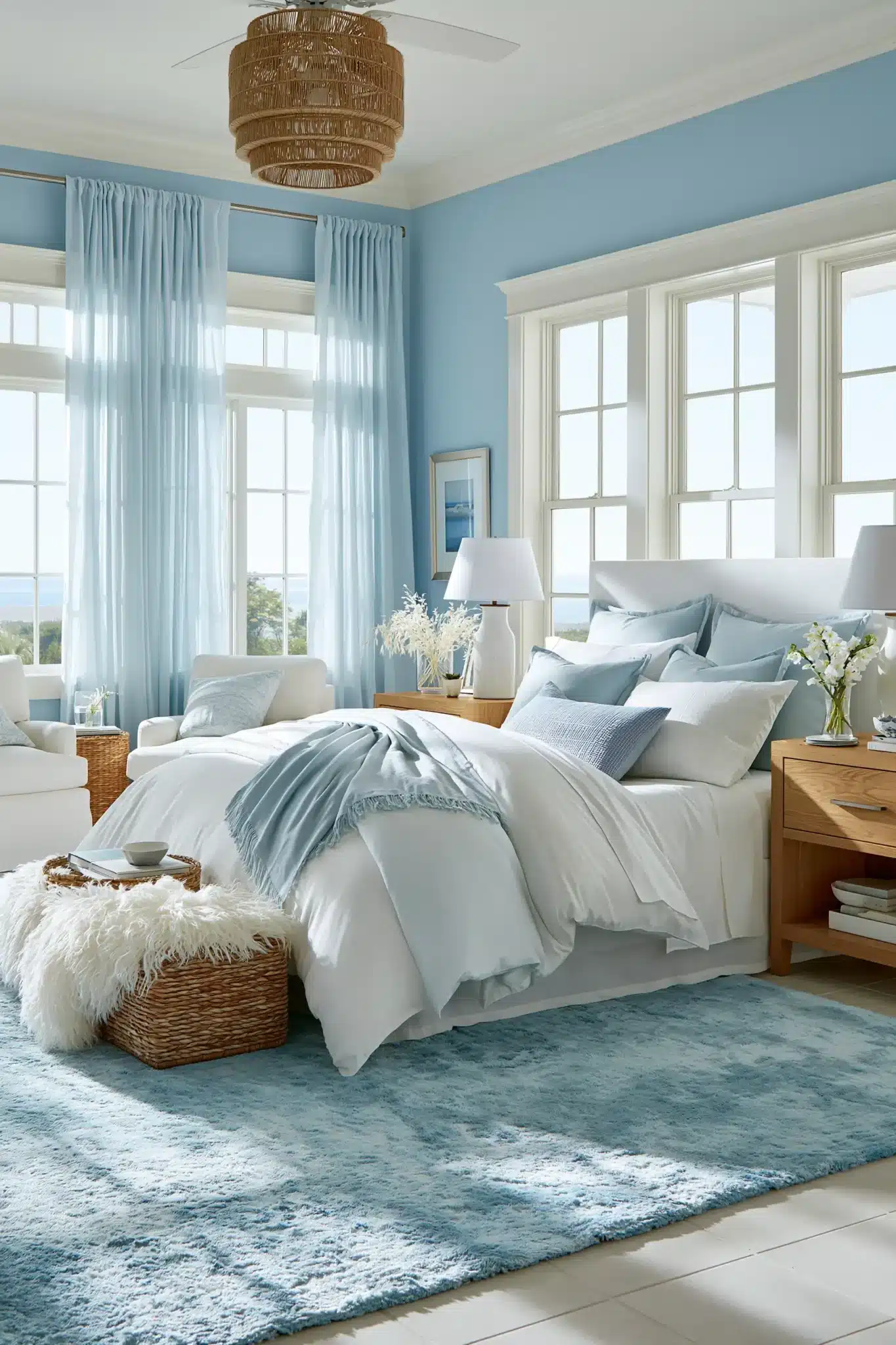 light blue and white bedroom